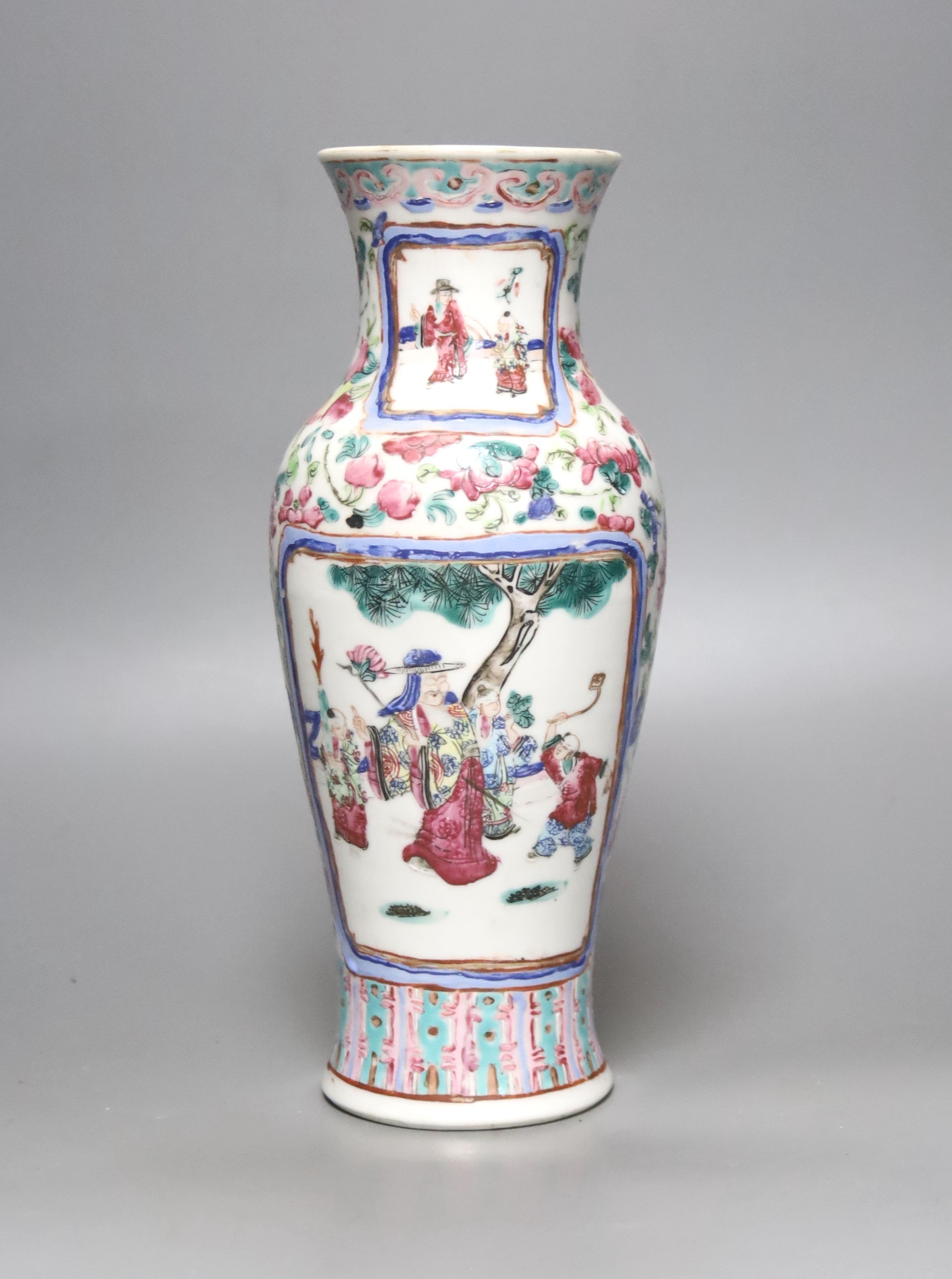 A late 19th century century Chinese famille rose vase, height 28cm